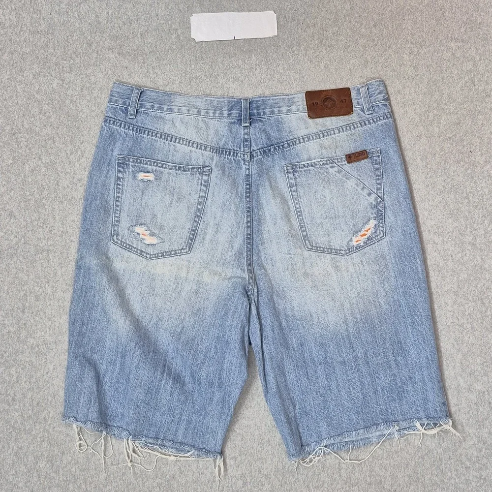 LRG Men Shorts 38 Light Blue Denim Jeans Distressed Grunge Y2KJ186003